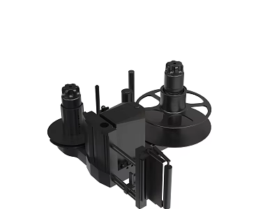Black Mechanical Mounting Bracket With Dual Knobs And Circular Base Structure 3d model