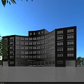 Modern Office Building With Glass Curtain Wall And Surrounding Trees Parking Area