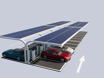 Solar Panel Covered Carport With Electric Vehicle Charging Stations And Parking 3d model
