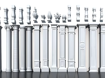 Different Types of Roman Columns with Ornate Carvings and Classical Architectural Details 3d model