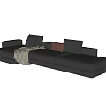 Elegant Modern Gray Sectional Sofa With Cozy Cushions And Throw Blanket 3d model