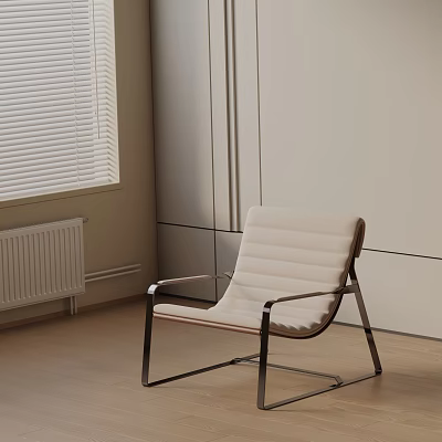 Modern Cream Leisure Chair With Metal Frame Indoor Living Room Setting And Window Blinds 3d model