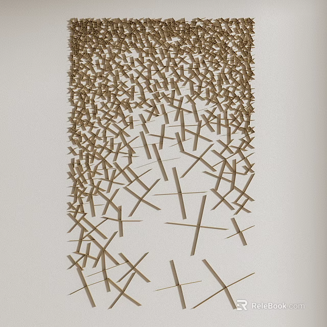 Intricate Wall Decor With Crossed Golden Slender Strips On White Wall 3d model 