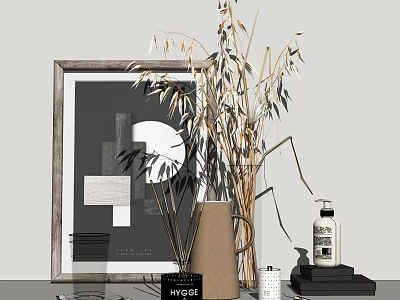 Modern Tabletop Decorative Set With Framed Art Dried Grasses Vase Diffuser And Soap 3d model