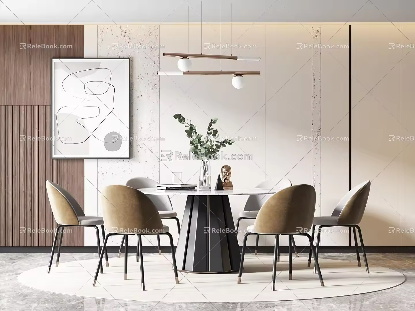 Modern Dining Table and Chair Combination 3d model