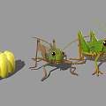 Realistic 3D Grasshopper Models With Detailed Green Bodies And Clustered Yellow Eggs