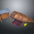 Wooden Rowboat With Small Table Solar Panels Yellow Object And Outdoor Gear