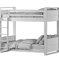 Modern Wooden Bunk Bed With Ladder Gray Bedding And Orange Blankets