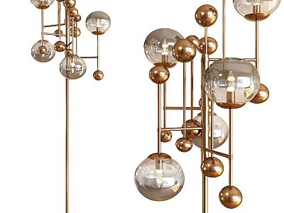 Elegant Modern Floor Lamp With Golden Metal Frame And Glass Globes 3d model