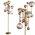 Elegant Modern Floor Lamp With Golden Metal Frame And Glass Globes
