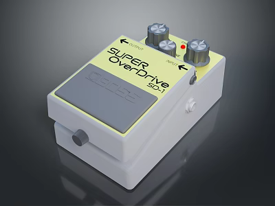 Boss SD-1 Super Overdrive Effect Pedal With Yellow Panel And White Body 3d model