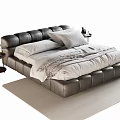 Stylish Double Bed With Black Leather Frame White Bedding And Side Nightstands On Beige Rug