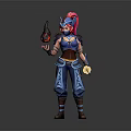 Game And Movie Character With Pink Hair Helmet Blue Armor Holding Flame And Sword