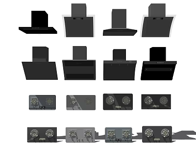 Kitchen Appliances Collection Featuring Black Range Hoods And Stove Designs 3d model