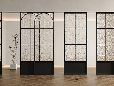 Sliding Doors With Black Frame And Textured Glass For Modern Interior Room Divider 3d model