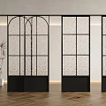 Sliding Doors With Black Frame And Textured Glass For Modern Interior Room Divider
