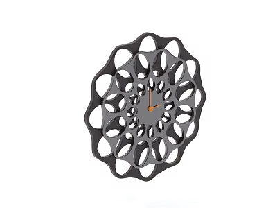 Modern Decorative Wall Clock With Hollow Out Black Frame And Orange Hands 3d model