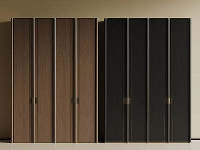 Two Tone Brown And Black Modern Wardrobe Design With Wooden Panels And Metal Handles 3d model