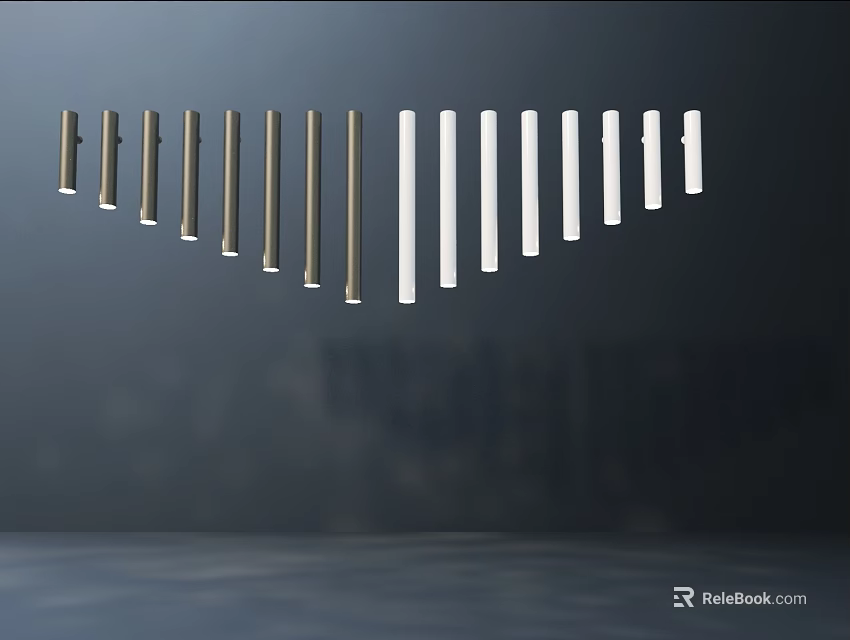 Modern Chandelier With Slender Silver And White Strips In Curved Arrangement 3d model 