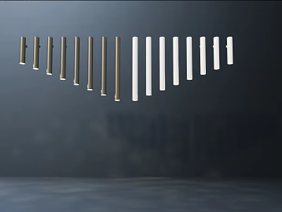 Modern Chandelier With Slender Silver And White Strips In Curved Arrangement 3d model