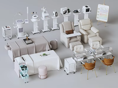 Massage Bed in Modern Spa Salon With Furniture And Equipment 3d model