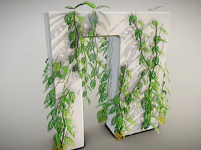 Lush Green Vines Growing On White Structure With Hanging Leaves And Small Yellow Flowers 3d model