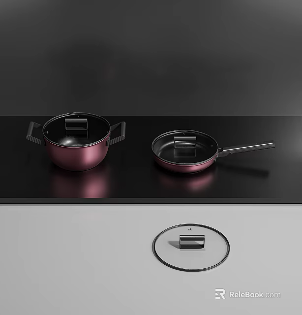 Stylish Pink Cookware Including Saucepan And Frying Pan With Lids 3d model 