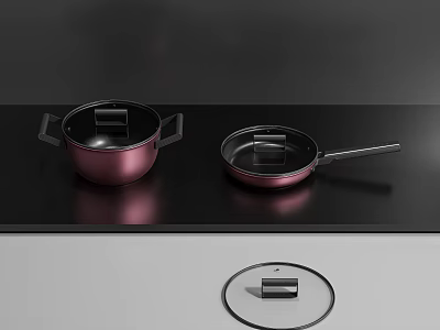 Stylish Pink Cookware Including Saucepan And Frying Pan With Lids 3d model