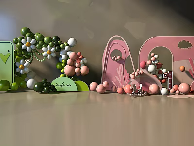 Colorful Inflatable Arch Decoration With Green Pink Balloons Flowers Leaves And Cloud Patterns 3d model