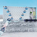 Tobacco and Liquor Store With V Glass Ice Structure And Ski Equipment In Snow Scene