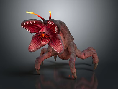 Horror Monster Game Movie Character With Large Mouth Sharp Teeth And Glowing Antennae 3d model