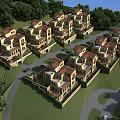 Detached Villas Surrounded By Green Lawns And Trees With Red Roofs Driveways