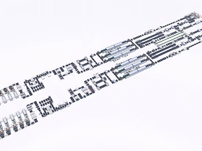 Detailed Bird's Eye View of Urban Layout with Road Network and Building Structures 3d model