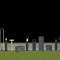 Outdoor Lights With Various Designs Illuminating Grass Area At Night