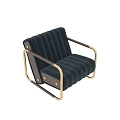 Navy Blue Tufted Accent Sofa With Wooden Armrests And Golden Metal Frame Modern Style