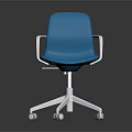 Modern Blue Upholstered Dining Chair With White Armrests And Rolling Wheels