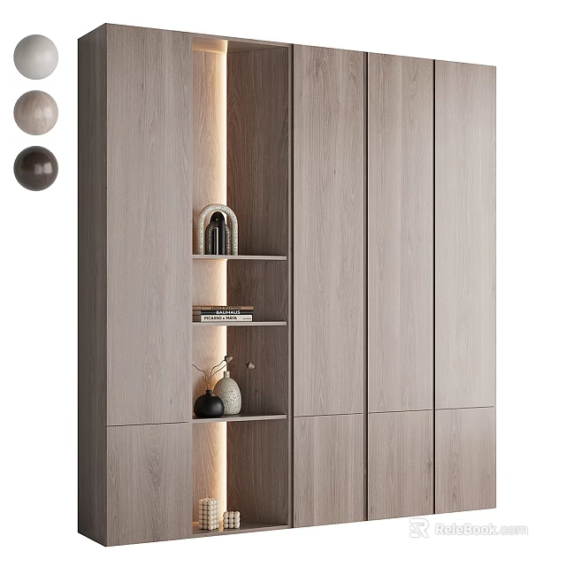 Modern Wooden Storage Cabinet Rack With Open Shelves And Minimalist Layered Design 3d model 