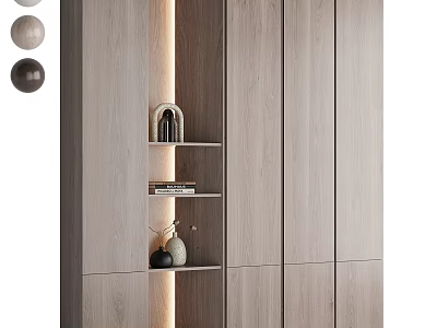 Modern Wooden Storage Cabinet Rack With Open Shelves And Minimalist Layered Design 3d model