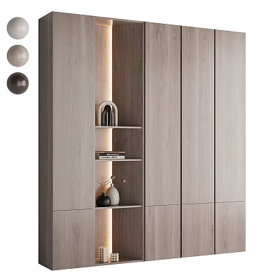 Modern Wooden Storage Cabinet Rack With Open Shelves And Minimalist Layered Design 3d model