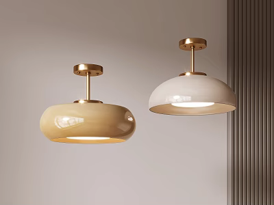 Modern Minimalist Beige And White Ceiling Lights With Golden Base And Round Shade 3d model