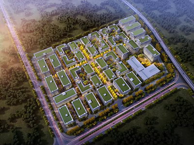 Aerial Planning of Modern Residential Community With Green Rooftops And Road Networks 3d model