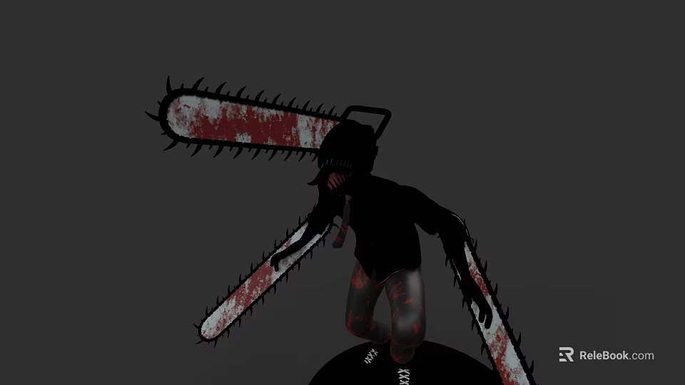 Horror Themed Game Movie Character With Bloodstained Chainsaw And Black Silhouette 3d model 