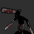 Horror Themed Game Movie Character With Bloodstained Chainsaw And Black Silhouette