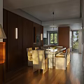 Modern Cozy Open Living And Dining Room With Large Window Soft Sofa And Wooden Flooring