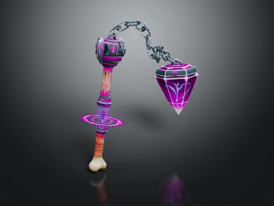 Purple Glowing Weapon With Chain Crystal And Decorative Handle Design 3d model