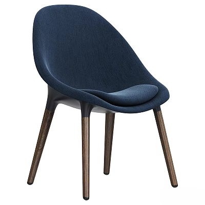 Navy Blue Upholstered Single Chair With Curved Backrest And Wooden Legs Modern Design 3d model