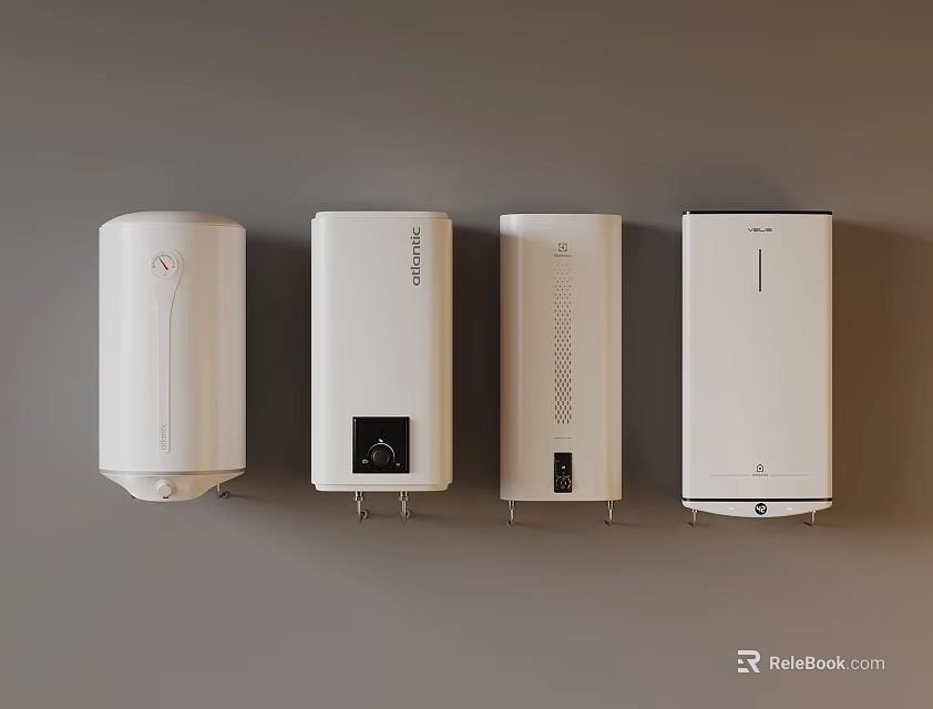 Four White Modern Household Appliances Mounted On Gray Background Wall 3d model