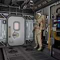 Smart Machine In Space Capsule With Astronaut Control Console And Hatch Door