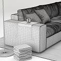 Modern Black Sofa Interior With Cushions Throw Blanket And Floor Lamp 3d model