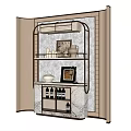 Elegant Modern Sideboard With Marble Countertop Glass Door Cabinets And Decorative Shelves With Photo Frames